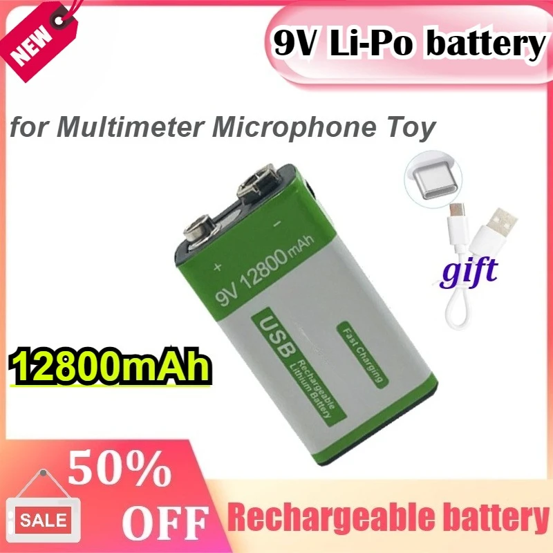 

9V 12800mAh Rechargeable Battery 6F22 Micro USB 9V Li-ion Lithium Batteries for Multimeter Microphone Toy Remote Control KTV