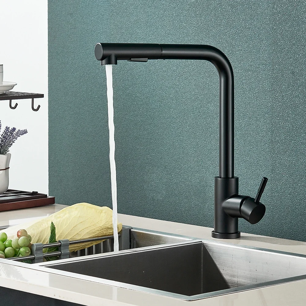 

Black Pull Out Kitchen Sink Faucet Bathroom accessorTwo Model Stream Sprayer Nozzle Stainless Steel Hot Cold Wate Mixer Tap Deck