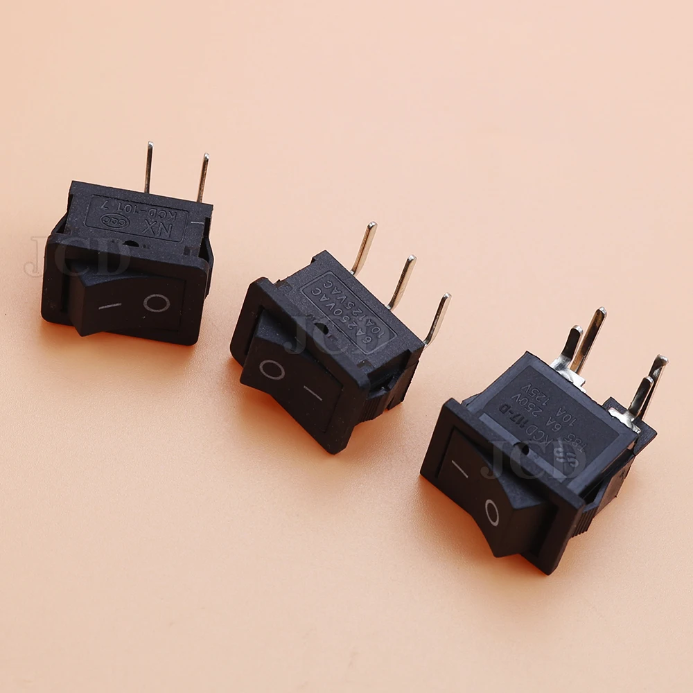 10PCS KCD1-101 Plastic LED Rocker Switch 6A 250VAC 4 Pin On Off DPST 12V 220V Red Lamp Black Latching Power Switch 15x21mm