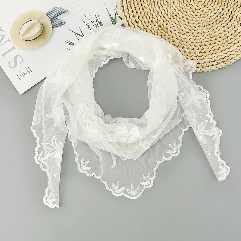 Elegant Triangle Veil Scarf Solid Polyester Lace Shawl Church Prayer Headband For Women Muslim Wedding Turban 140*48cm