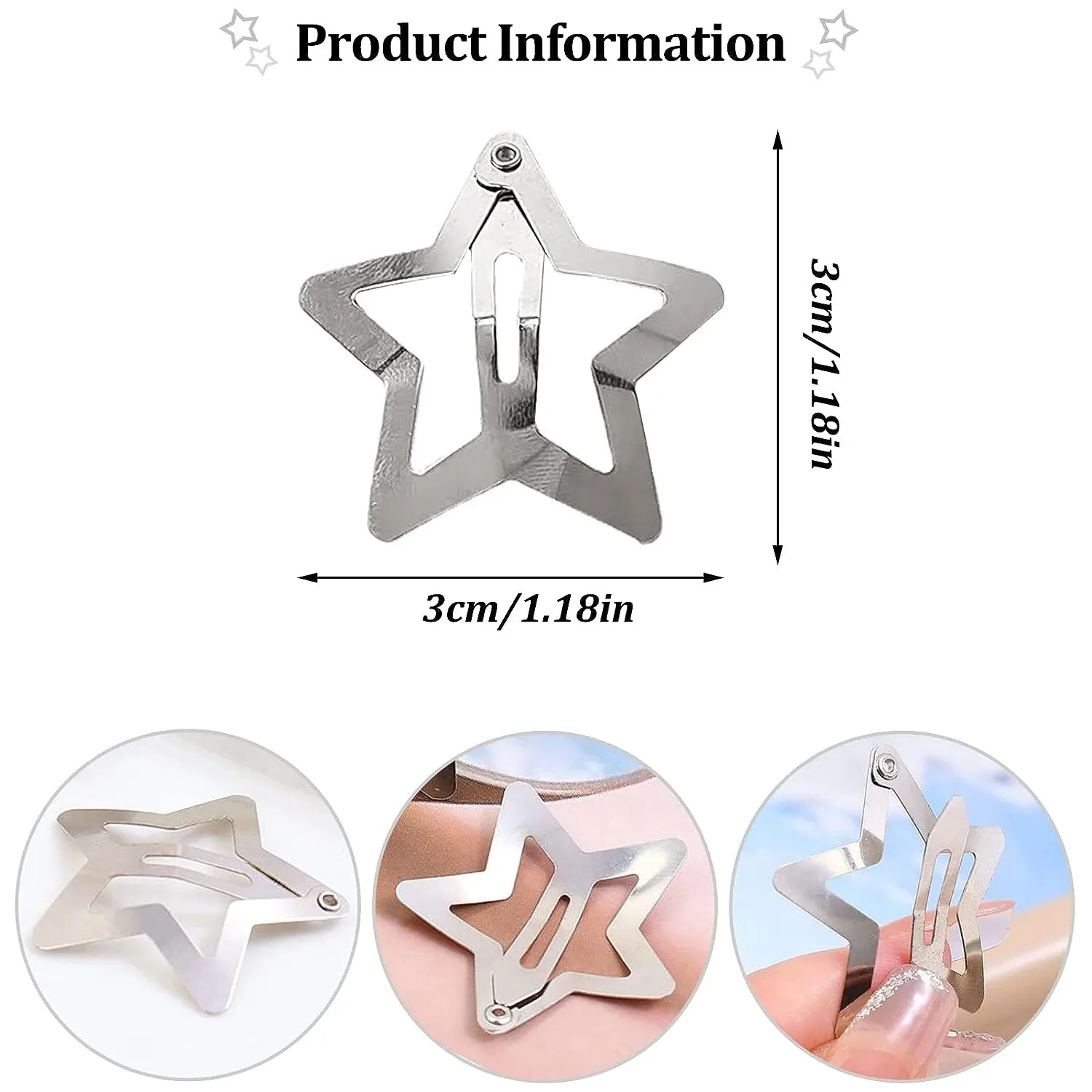 10/25/50/100/200pcs Y2K Silver Star Hair Clips for Girls Metal Snap Clip Hairpins Barrettes Hair Grip Jewel Hair Accessories