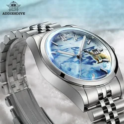 ADDIESDIVE Top Brand Men's Watch 39mm Automatic Watch New 100m Diving Bubber Mirror Glacier Dial Steel Luminous Mechanical Watch