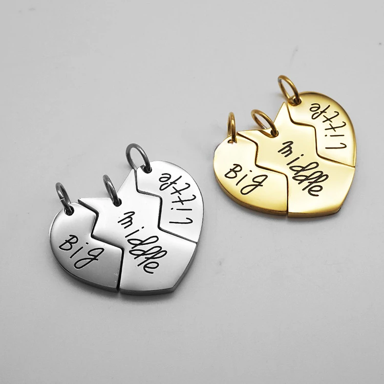 Graduation Season Three Friends Puzzle Heart Shaped Pendant Pendant Brother Sisters Stainless Steel Necklace