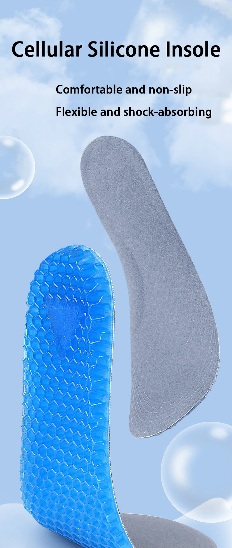 1 Paar weiche Silikon-Einlegesohlen, geeignet für Outdoor-Sportarten und zum Laufen, elastische, stoßdämpfende Sohlen, bequeme Einlegesohlen für Herren-Sneaker. – Detail 1