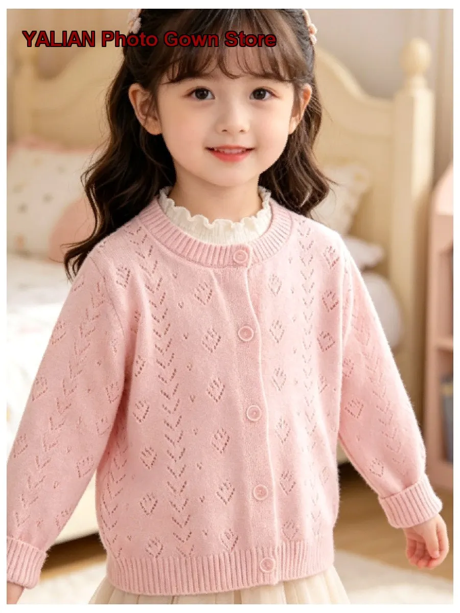 Girls Knit Top Kids Summer Hollow Out Anti-Pilling Thin Breathable Solid Color Older Kids