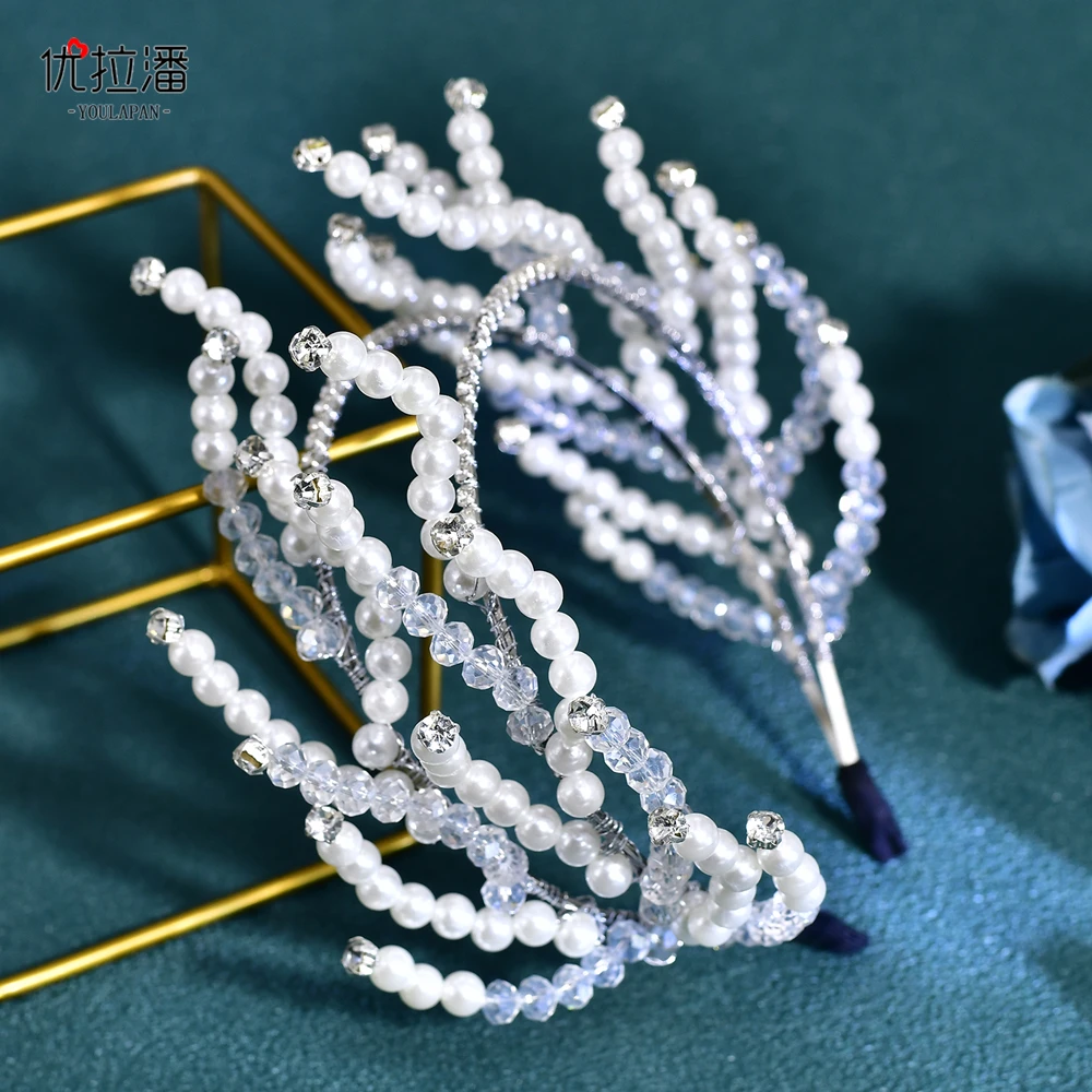 

YouLaPan Handmade Pearl Bridal Headband Charm Crystal Double layer Headband Fashionable and Elegant Wedding Party HeadpieceHP842