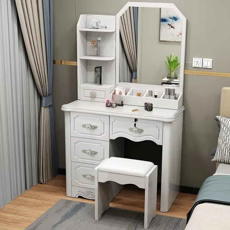 

Girls White and Pink Modern Durable MDF Storage Standing Mirror Vanity Dresser Set with Eco-Friendly Design
