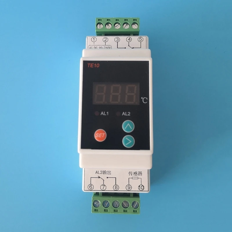 Termostato riel Din con -40 ~ 110 ℃ Conveniente salida relé 2 vías Controlador alarma temperatura Salida