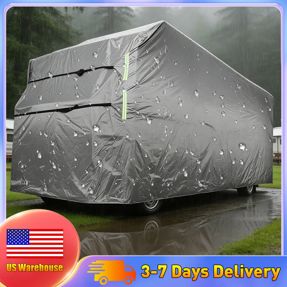 Waterproof 420D Oxford Camper Cover for Travel Trailer with Secure Straps Storage Bag Tire and Jack Covers Full Protection All