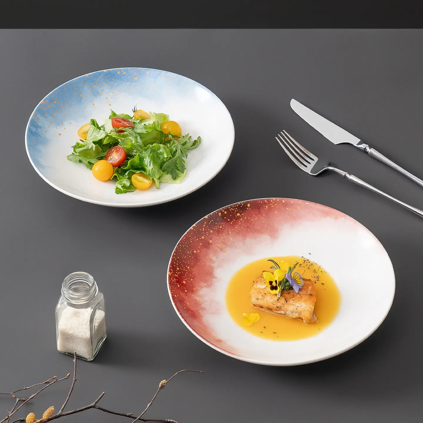 Japanese Style Ceramic Deep Plates Restaurant High End Sushi Steak Round 9-inch Dinner Plate Household Dessert Plates