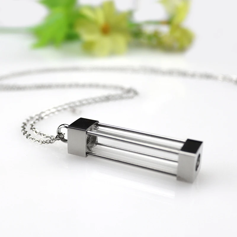 1PC Glass Cremation Jewelry Urn Pendant Necklace Stainless Steel Memorial Pendants Ash Holder for Pet/Human