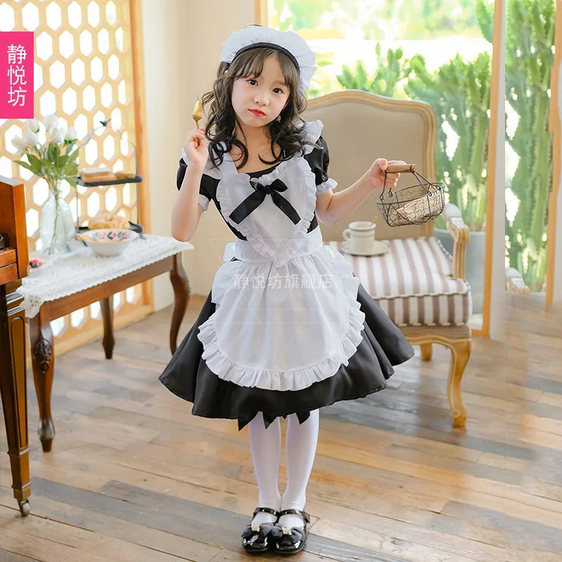 Kids Alice Black Maid Dress Lolita Dress Halloween Girls Maid Stage Costume Costume