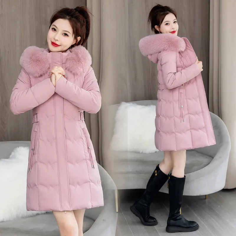 Casaco parka de inverno feminino 2025 com capuz versão coreana senhora para baixo jaqueta de algodão temperamento quente senhoras algodão acolchoado outerwear