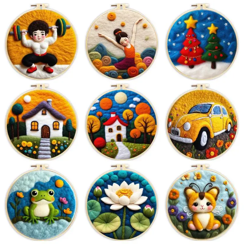 

1 Pack House Pattern Needle Felt Supplies For Beginners Wool Needle Felt Set With Wool Bag Felt Needle Picture Frame Foam Pad