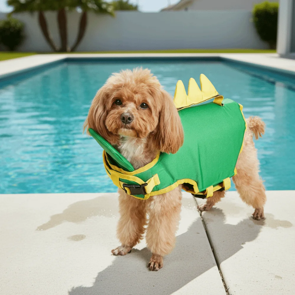 Adjustable Dog Life Jacket Bee/Dinosaur Shape Waterproof Dog Swimsuit Safety Handle High Buoyancy Dog Surfing Clothes view 4
