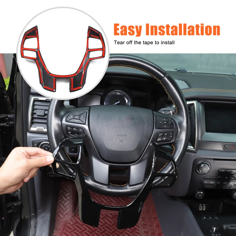 

For Ford Ranger Everest Endeavour 2015-2021 ABS Black Car Steering Wheel Decorative Frame Sticker Car Interior Accessories