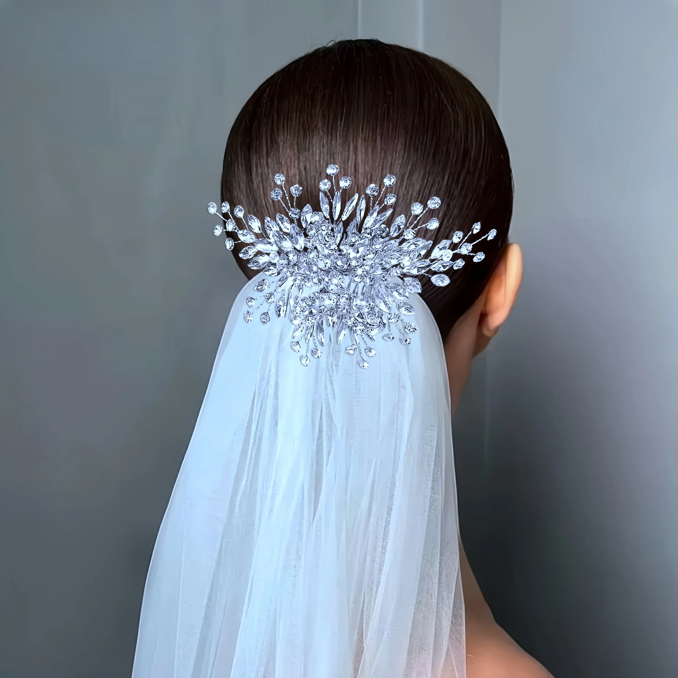 1 Piece Bridal Rhinestone Headpiece Luxurious Handmade Plant-Shaped Headband with Hair Comb Wedding Hair Accessory Headpiece