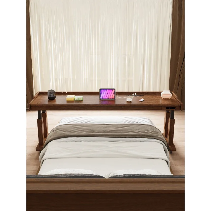 Movable Electric Lifting Cross Bed Table Lazy Solid Wood Computer Desk