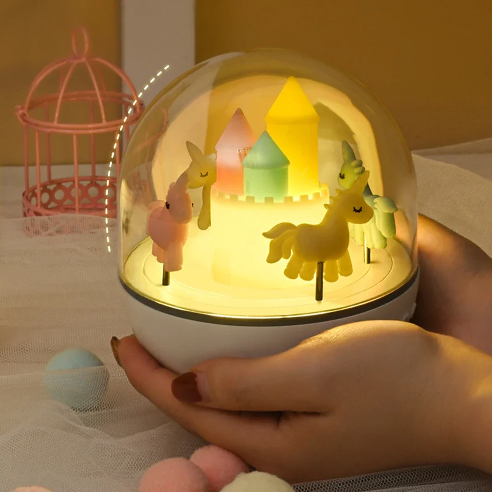 Carousel LED Night Light Bluetooth Music Silicone Projector Home Decoration Light USB Dimming Christmas Lamp Holiday Gift