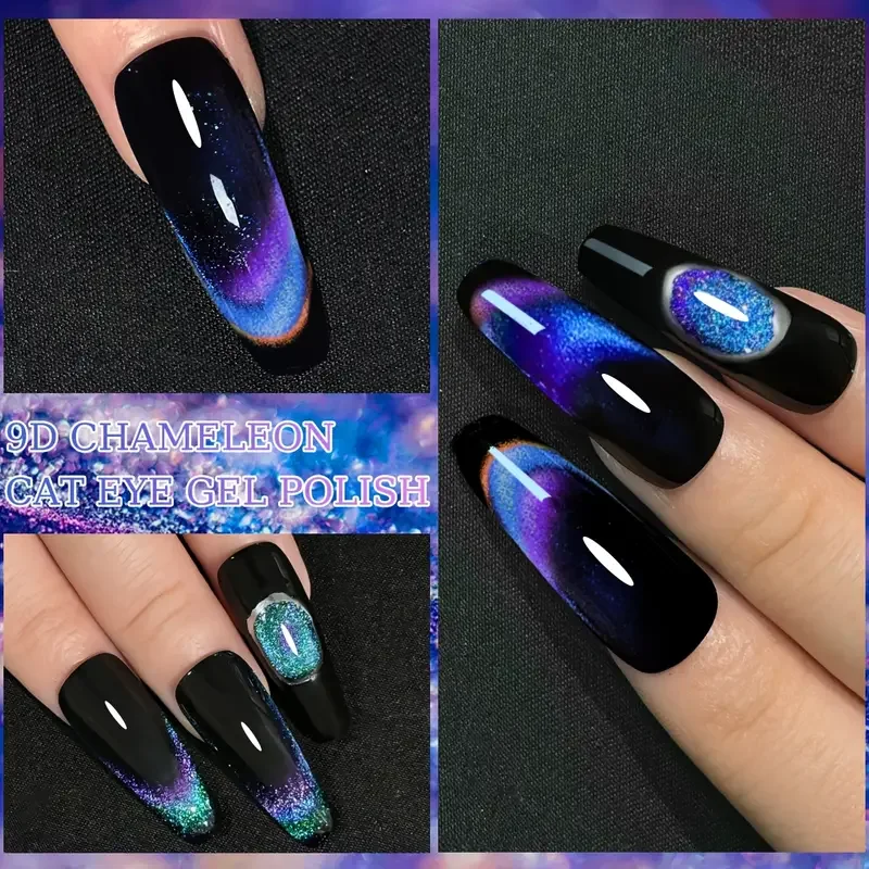 Faandin 7ml*1 Bottle, Seven-Color Changing Peacock Cat Eye Gel Nail Polish, with Black Base Color for Better Effect, Full Color, Not Easy to Peel Off, Long-Lasting Effect, Easy to Operate, Uv Lamp Quick-Drying, a Must-Have Item for Fashionable Ladies Attending Salons and Parties