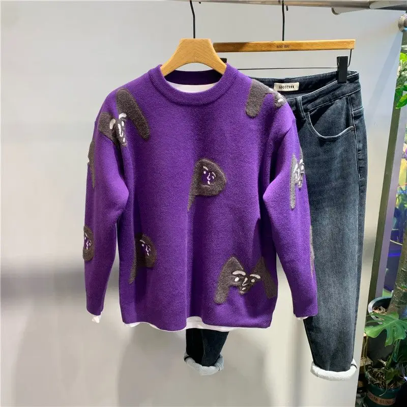 2025 New Autumn and Winter Letter Printed Pullover Knitted Sweater Fashionable Slim Warm Inner Top Men's Clothing Sweater