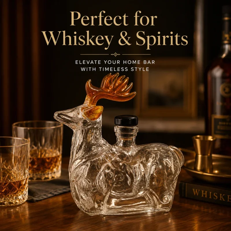 Unique Stag Antler Deer Sculpture Whisky Decanter Glass Liquor Bottle Home Bar Display Ornament Gift