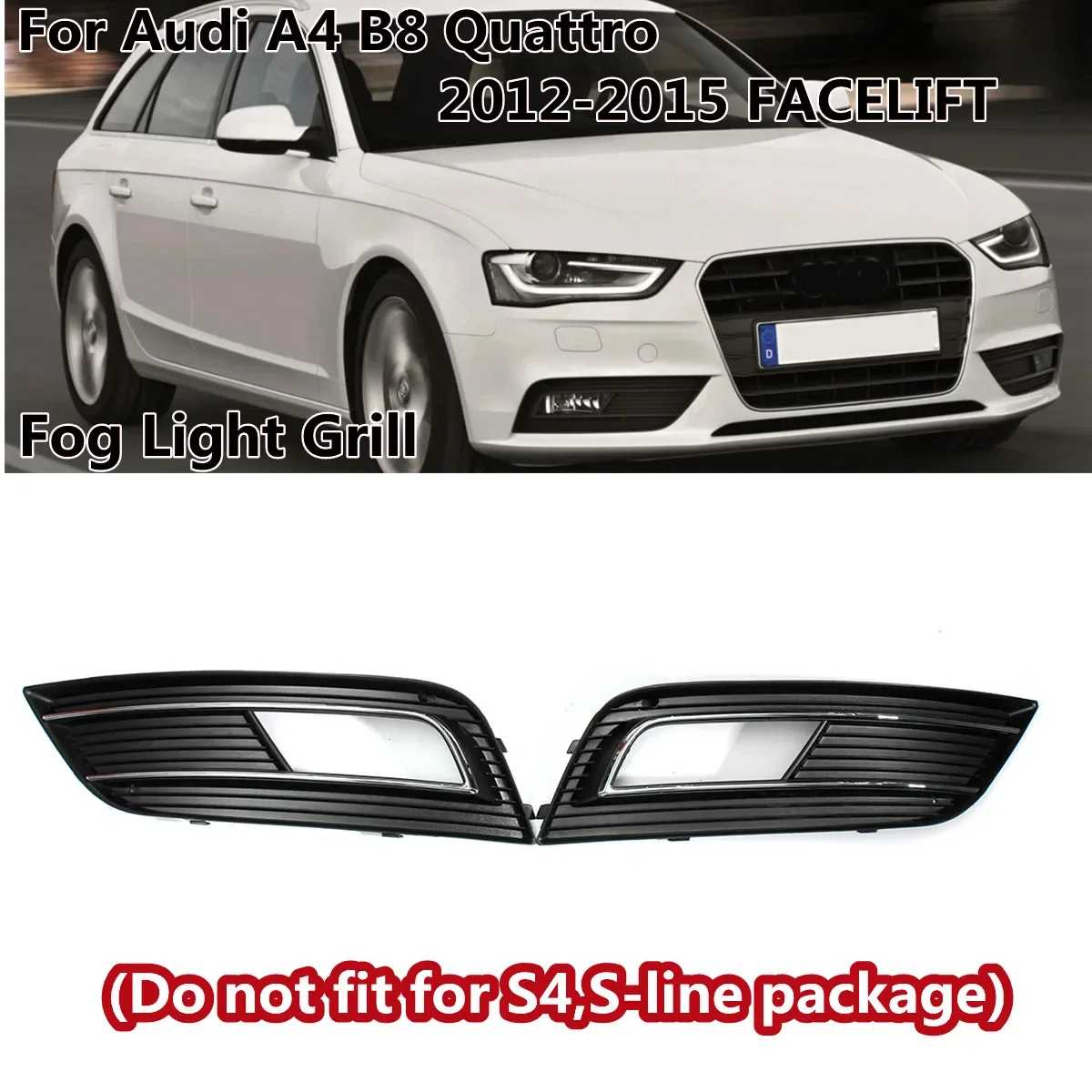 

Pair Front Bumper Fog Light Grill Grilles Cover For Audi A4 B8 Facelift 2012 2013 2014 2015 Front Grille Lamp Cover Grill