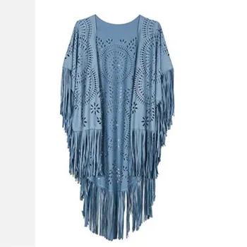 Camel Suede Floral Hollow Out Fringe Tassel Shawl Women Vintage Capes Ponchos Autumn Bohemian Cardigan Cloak Boho Capes 5