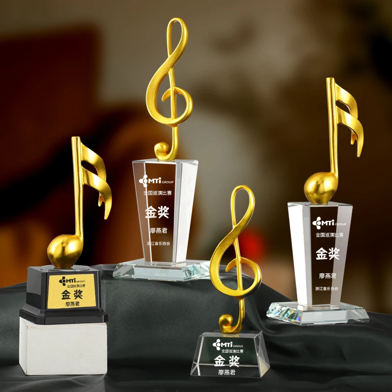 Crystal Metal Music Award Cup Piano Competition Award Music Note Trophy Free Engraving for Musical Achievements