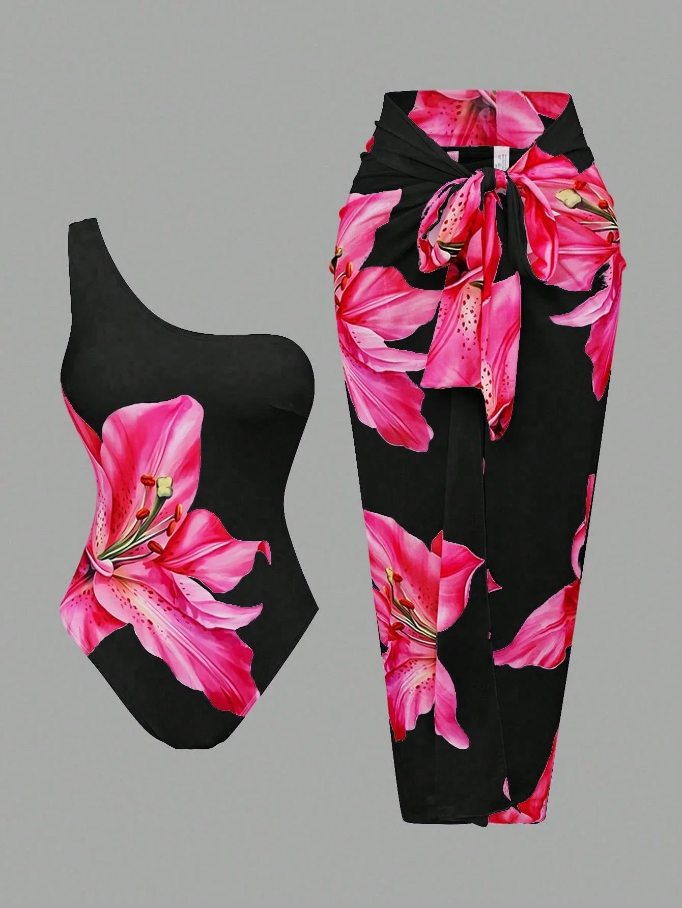 

Купальник с цветочным принтом на одно плечо и пляжная накидка для женщин