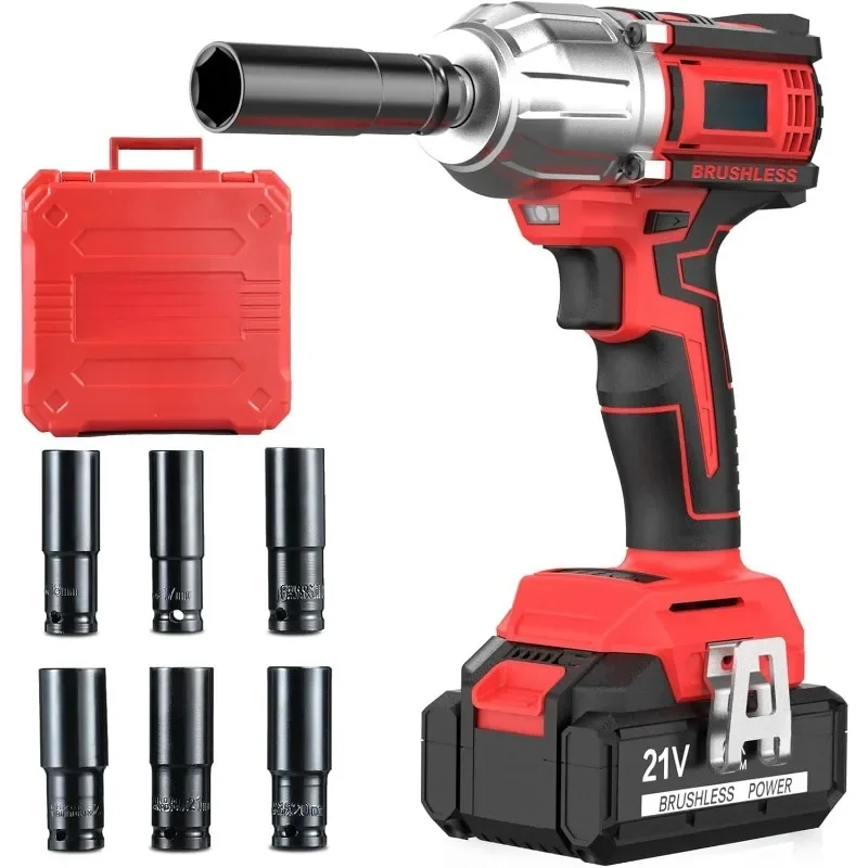 21V Cordless High Torque Impact Wrench 1/2 inch, Powerful Brushless Motor with Max Torque 450 ft-lb (600N.m)