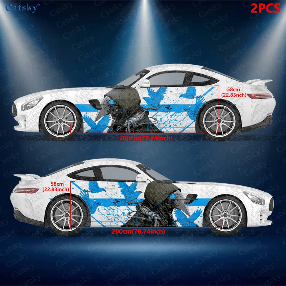 CATSKY.2pcs.Sharp-mouthed Mask Cyber Dark Cyborg Car Side Decals | Self-Adhesive PVC Waterproof & Scratch-Resistant Stickers, Fa