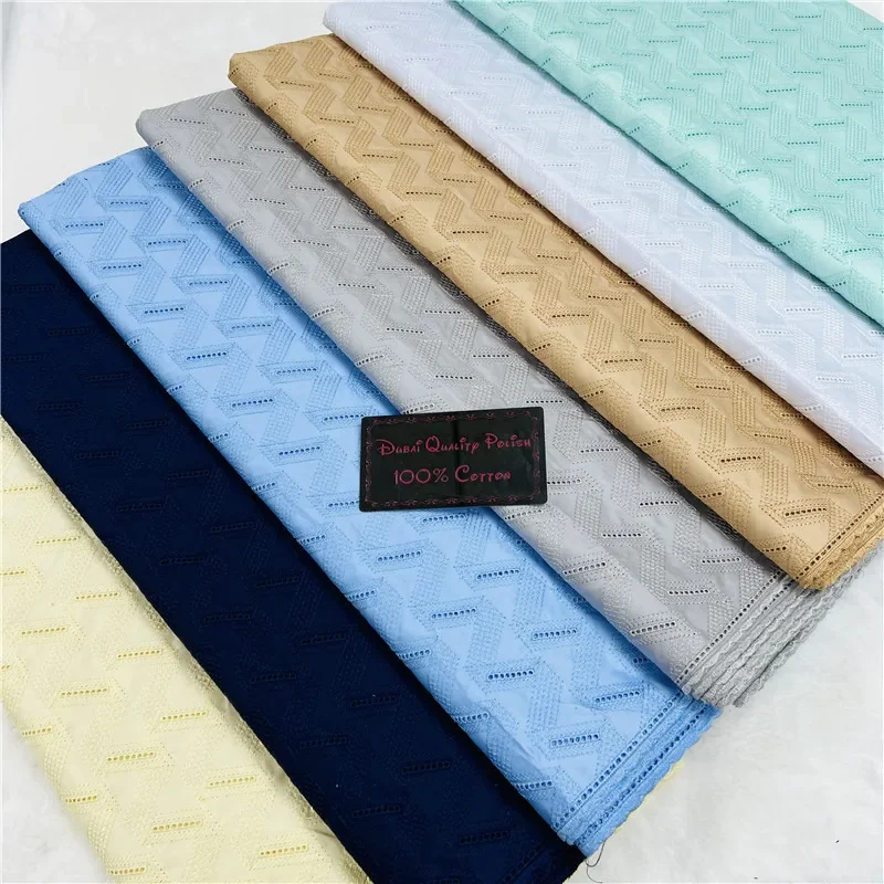 5 Yards Nigerian 100% Cotton Polish Satin Embroidery Fabric High Quality Swiss Voile Lace Material For Men Dubai Style 12L209182