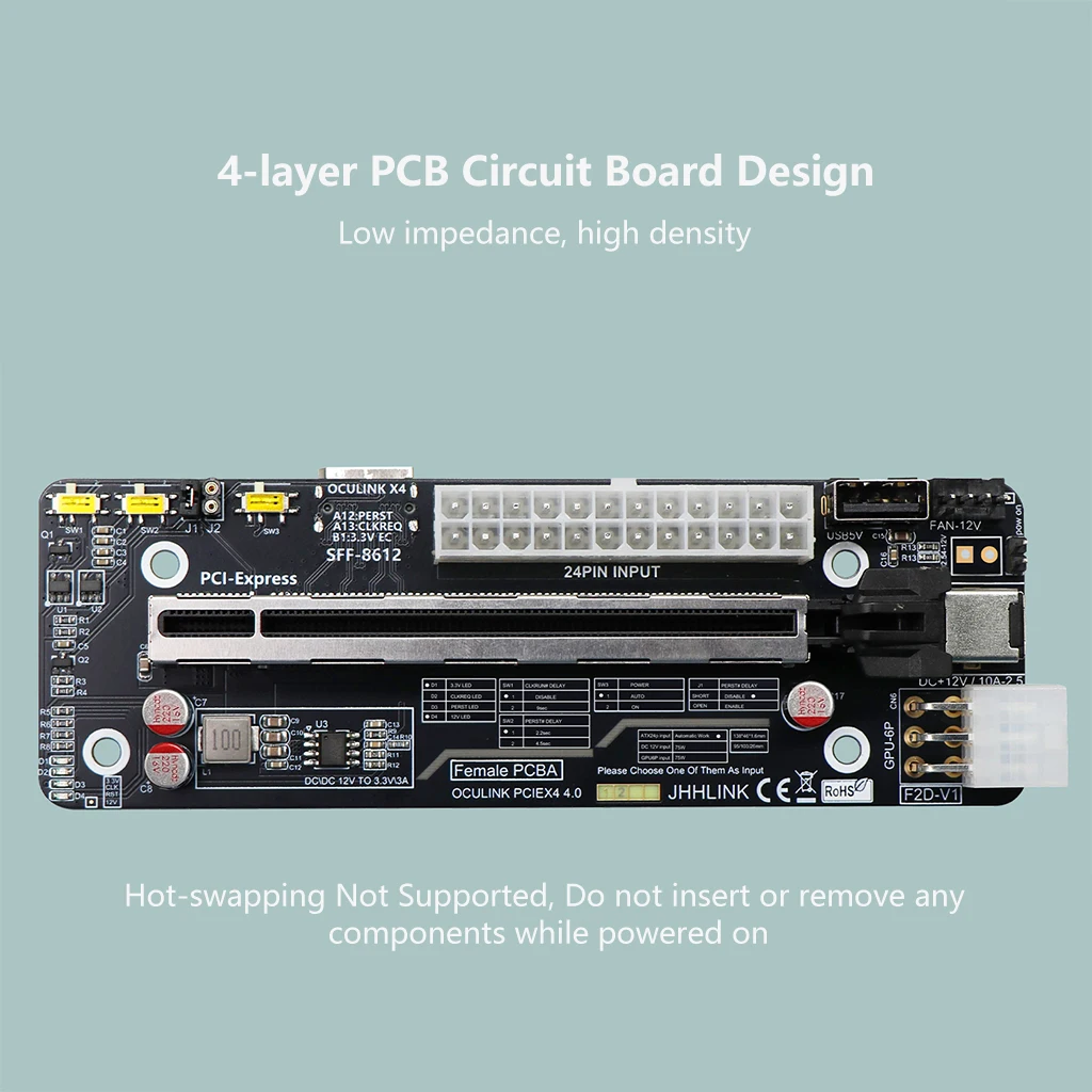 

Плата-адаптер Oculink GPU Dock SFF8612 на PCIe4.0 x4 64 Гбит/с для расширения видеокарт ATX/SFX/FLEX F2D