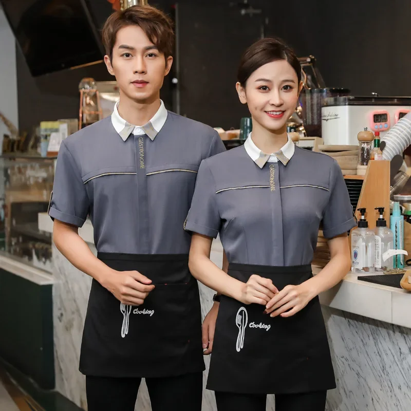 

2024 Short Sleeve Waiter Uniform for Man Western Restarant Waitress Uniform Summer Cafee Food Service Overalls Bakery Workwear