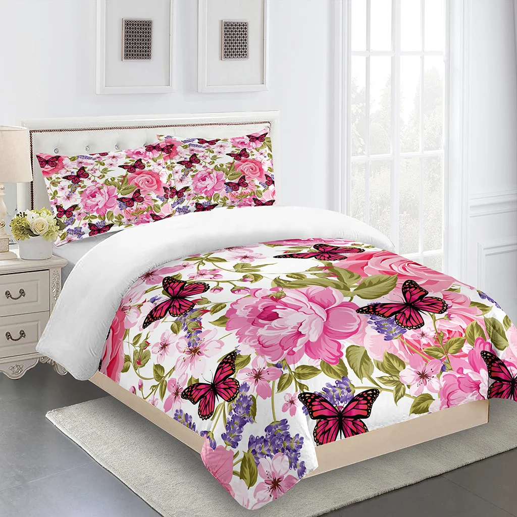 

Flower Colorful Butterfly Girl3Pcs Queen King Full Size Duvet Cover Bedding Linen Set 2 Seater Bedspread 200x200 240x220 160x200