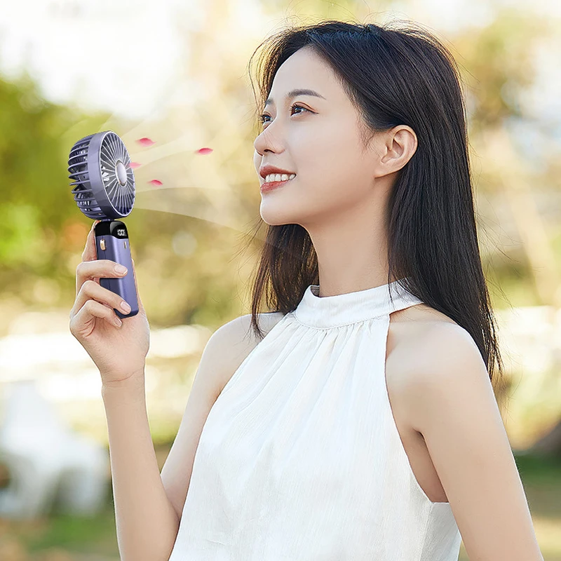 

D2 Handheld Neck Desk Fan 5 Speed Digital Display Ultra Quiet Makeup Fan for Women Desktop Clip Fan Office 3 in 1 Portable Fan