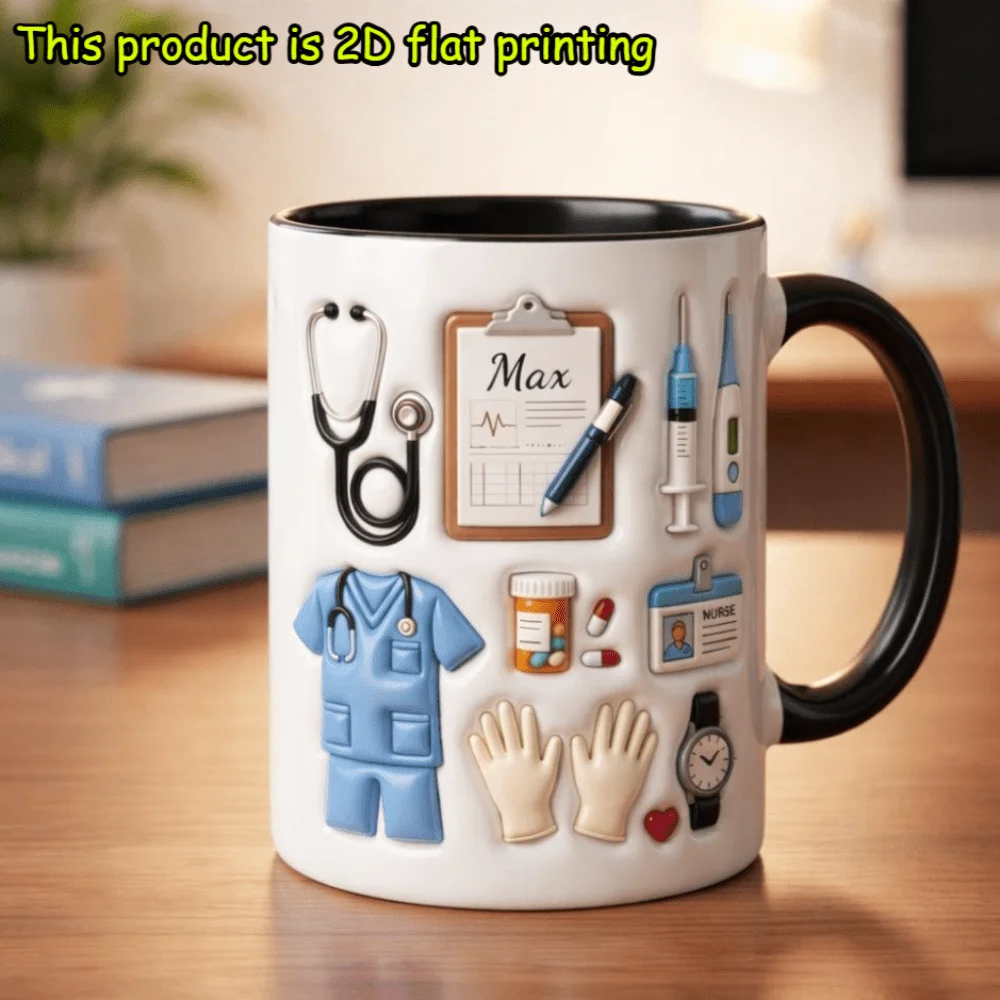 Personalized Nurse Doctor Mug, Custom Name Ceramic Coffee Cup 11oz, Stethoscope Tool Design, Gift for Medical Staff