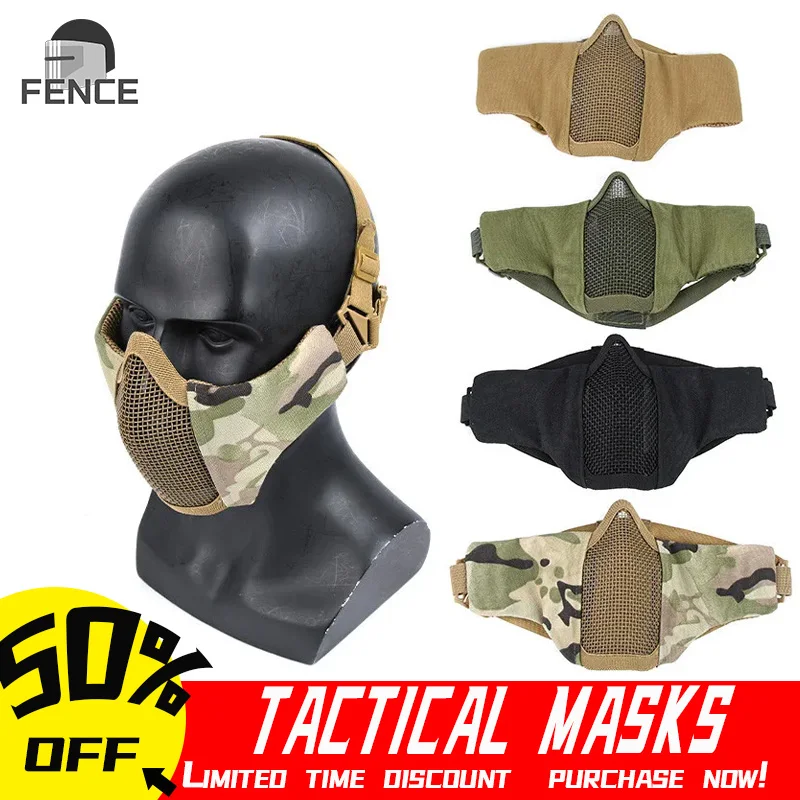 New Tactical Airsoft Masks Paintball CS Foldable Half Face Low-carbon Steel Mesh Military Style Comfortable Ear Protective Mask