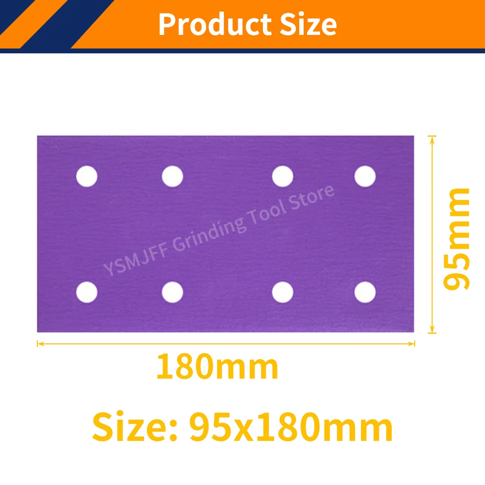 

100 шт. 95x180 мм фиолетовая керамическая прямоугольная наждачная бумага флокирующий лист для деревянной мебели, шлифовки металла и полировки автомобилей