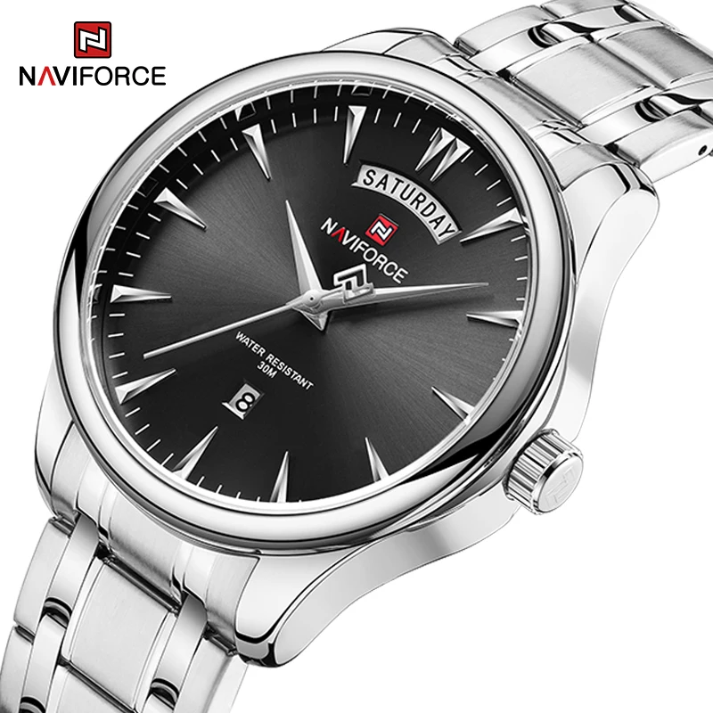 

NAVIFORCE Original Business 30m Water Resistant Steel Band Male Wristwatches Casual Fashion Quartz Calendar Men's Watches NF9213