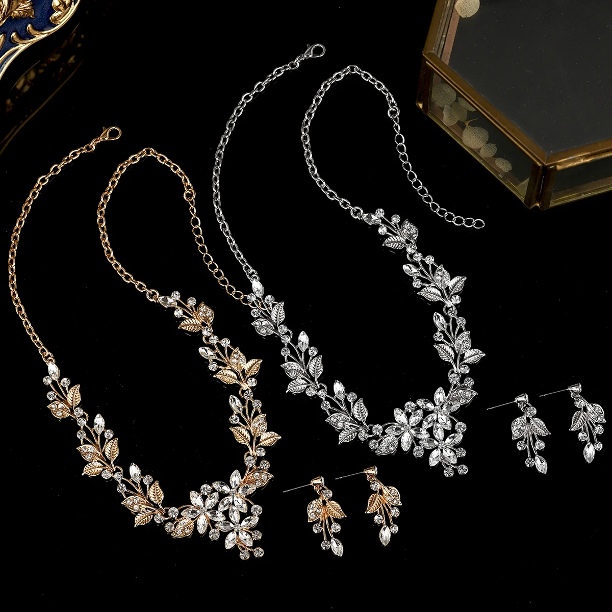 3PCS New Alloy with Rhinestones Necklace and Earring Set Bridal Jewellery Set Wedding Accessories For Women Bridesmaid Gifts image 2