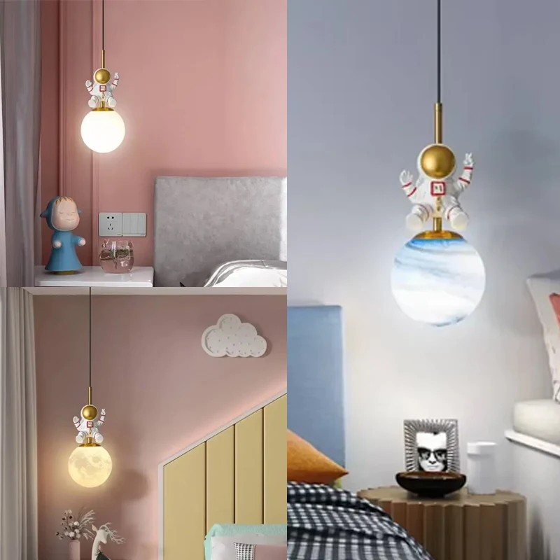

Modern LED Astronaut Pendant Light Moon Night Light Chandelier for Kids Bedroom Nursery Home Decor Lighting Fixtures