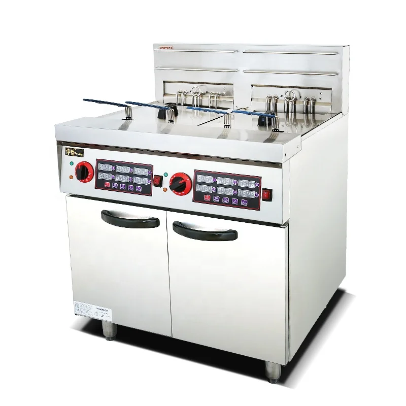 30L + 30L 商業ステンレス鋼垂直 2 タンク 4 バスケットフライヤータイマー商業卸売価格工場 OEM