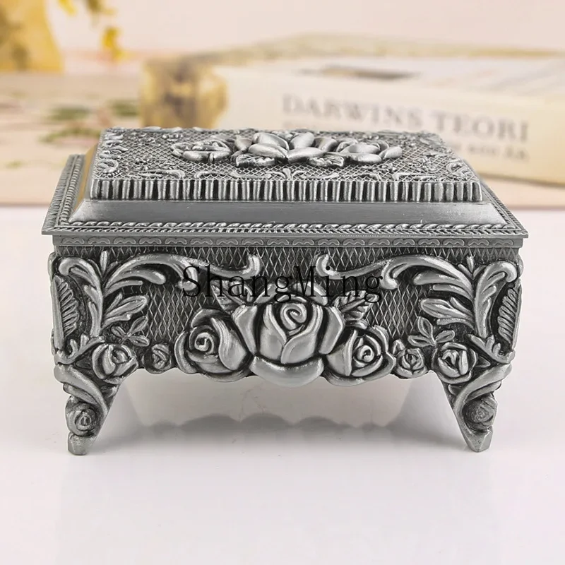 CLL metal creative retro jewelry box high-end rose jewelry box zinc alloy desktop jewelry storage box