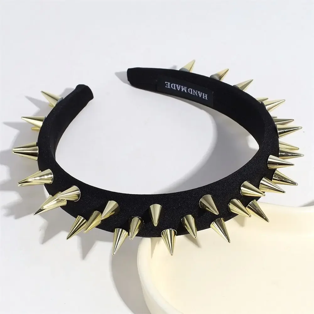 Fashion Punk Goth Headwear Rivets Silver Hair Bands Golden Headband Women Girls - Image 5