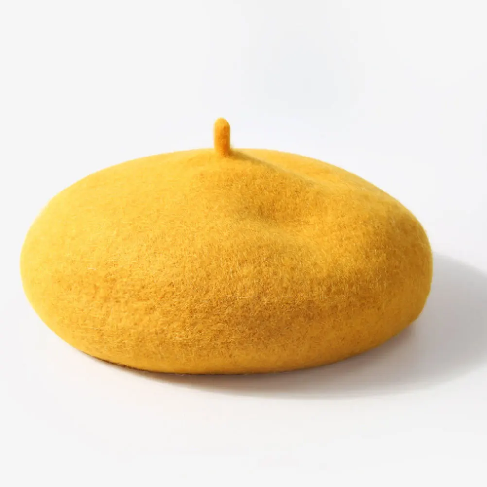 

Children Blended Beret Yellow Size M Warm Breathable Easy Clean Lightweight for Autumn Winter Spring