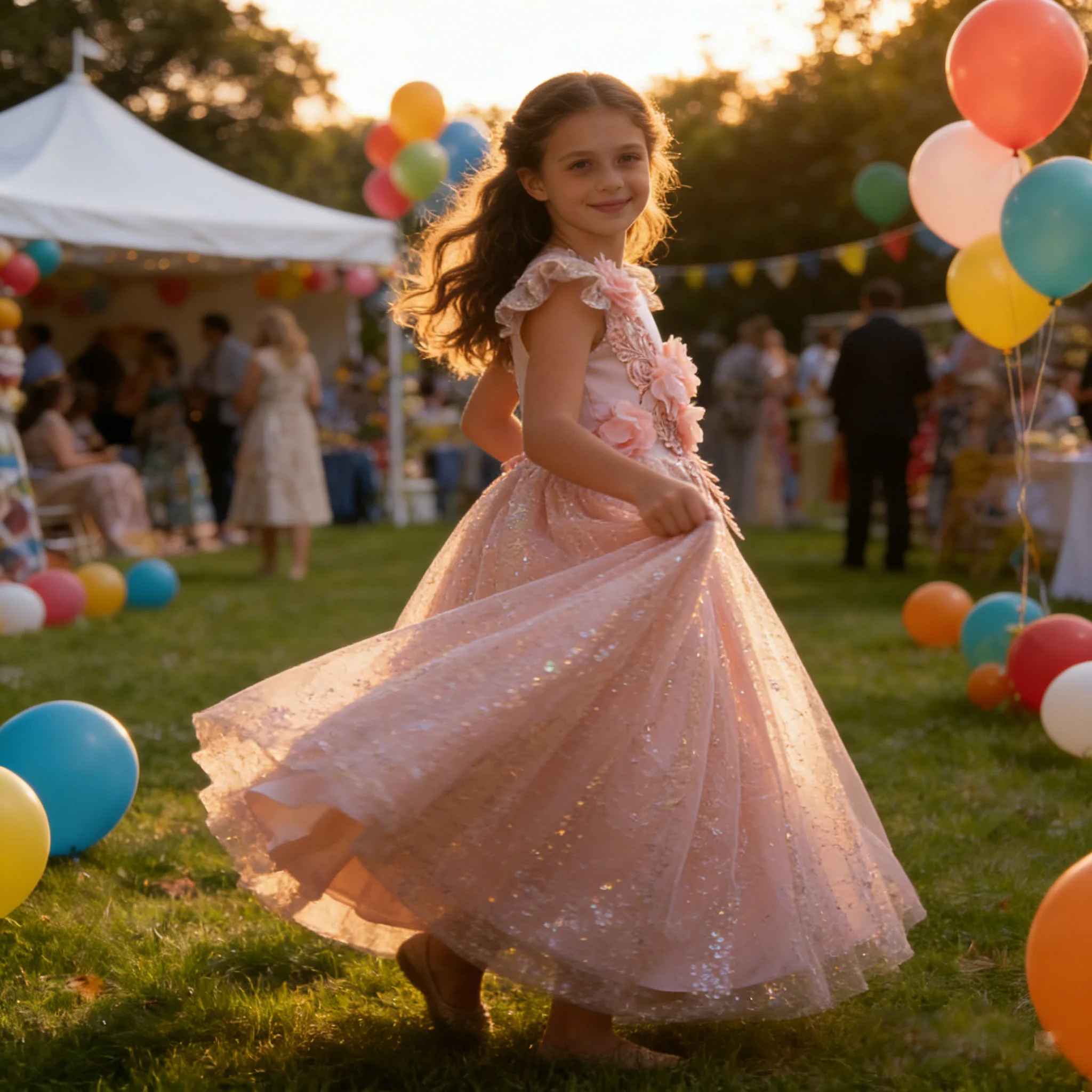 Girl's Sequin Mesh Three-Dimensional Flower Belt Long Style Birthday Party Holiday Princess Elegant Pretty Girl Dress for Eid