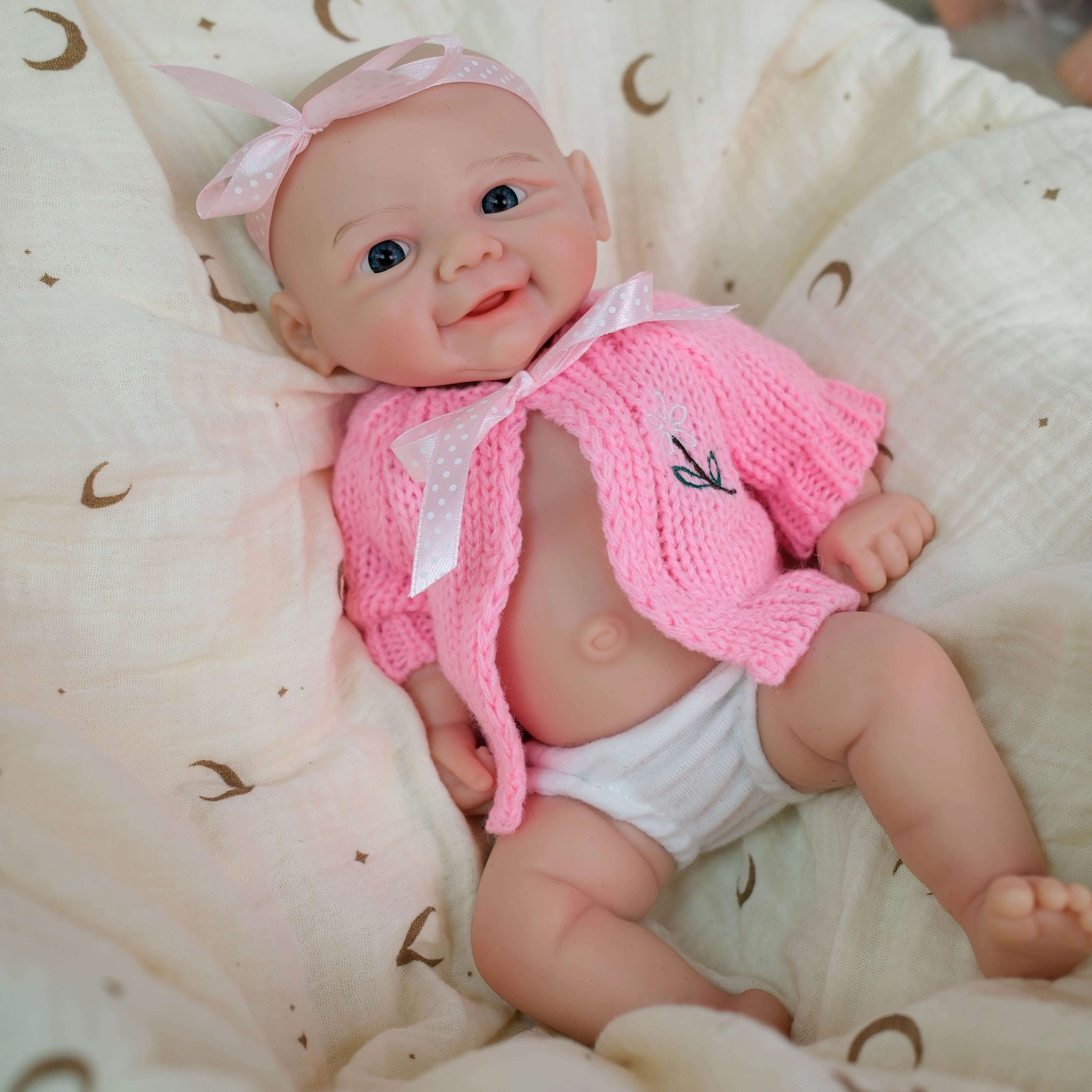 NPK-Muñeca realista de 12 pulgadas para niña, Vivienne, súper suave, Flexible, de silicona platino, boca elástica, puede abrir, muñeca sólida