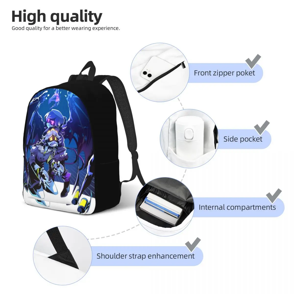 Murder Drones Fashion Backpack with Pocket High School Work Uzi Doorman Daypack for Men Women Laptop Shoulder Bag